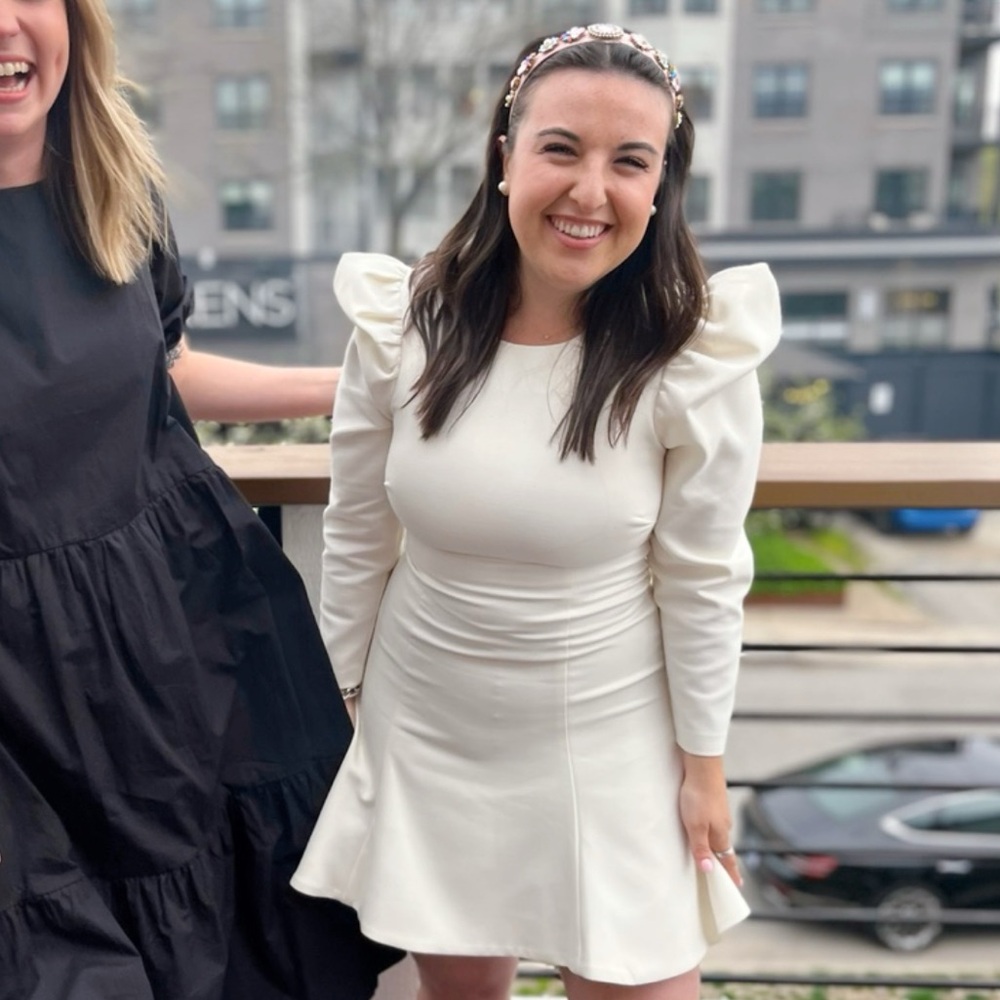 LIKELY Alia Long Sleeve Fit & Flare Cocktail Dress in White